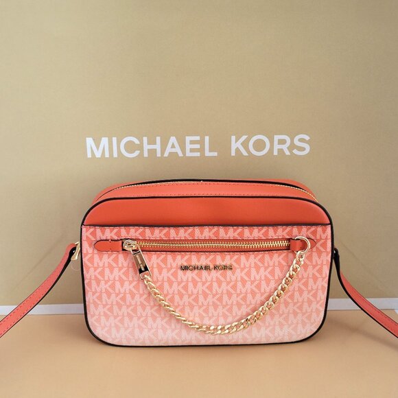 Michael Kors Jet Set Item Large EW Zip Chain Crossbody Handbag Red Clay Ombre MK - Picture 1 of 7